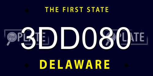 3DD080 Delaware License Plate