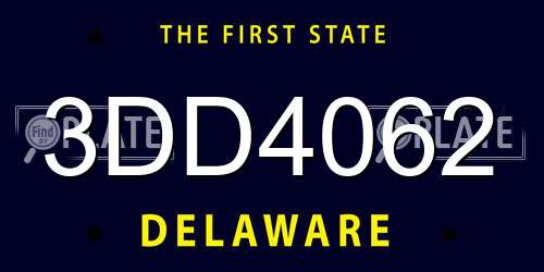 3DD4062 Delaware License Plate