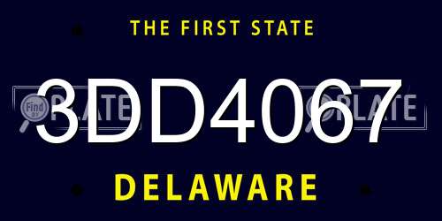 3DD4067 Delaware License Plate