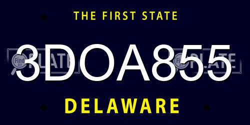 3DOA855 Delaware License Plate