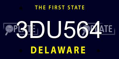 3DU564 Delaware License Plate