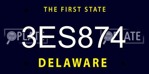 3ES874 Delaware License Plate