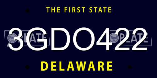 3GDO422 Delaware License Plate