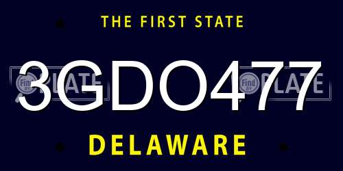 3GDO477 Delaware License Plate