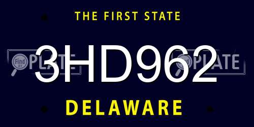 3HD962 Delaware License Plate