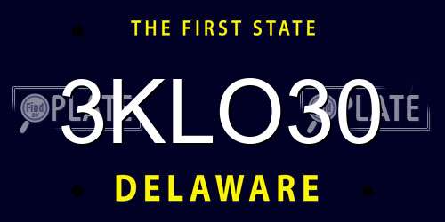 3KLO30 Delaware License Plate
