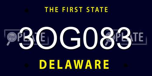 3OG083 Delaware License Plate