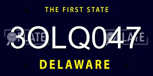 3OLQ047 Delaware License Plate
