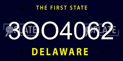 3OO4062 Delaware License Plate