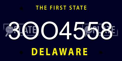3OO4558 Delaware License Plate