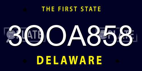 3OOA858 Delaware License Plate