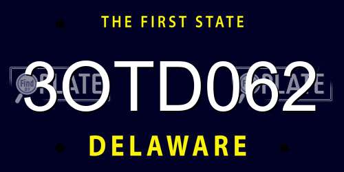 3OTD062 Delaware License Plate