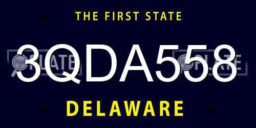 3QDA558 Delaware License Plate