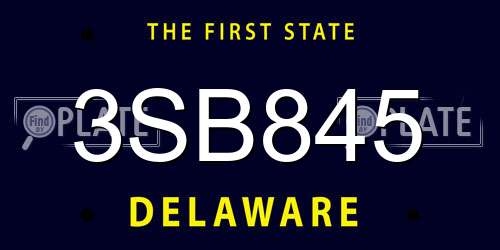 3SB845 Delaware License Plate