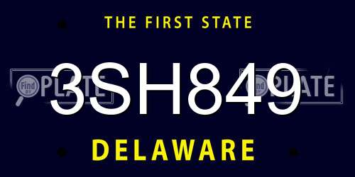 3SH849 Delaware License Plate