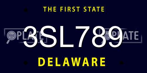 3SL789 Delaware License Plate