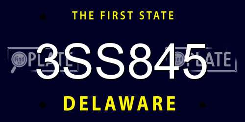 3SS845 Delaware License Plate
