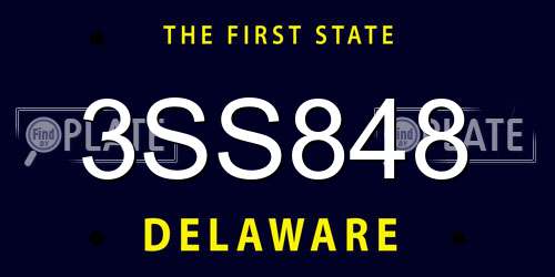 3SS848 Delaware License Plate