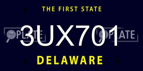 3UX701 Delaware License Plate