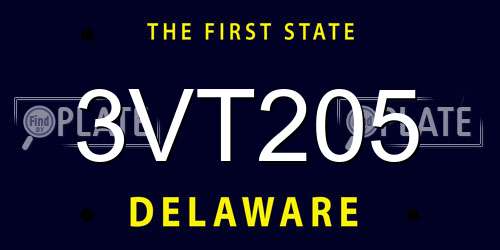 3VT205 Delaware License Plate