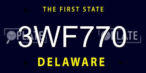 3WF770 Delaware License Plate