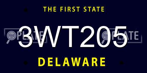 3WT205 Delaware License Plate