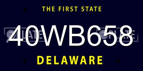 40WB658 Delaware License Plate