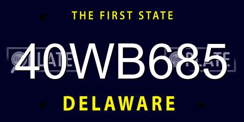 40WB685 Delaware License Plate