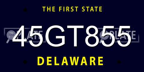 45GT855 Delaware License Plate