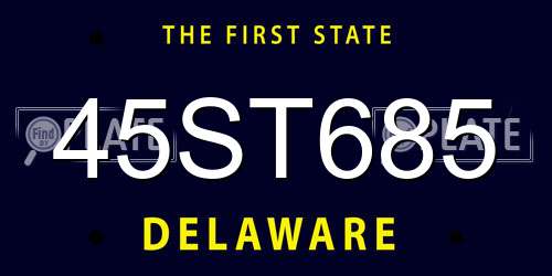 45ST685 Delaware License Plate