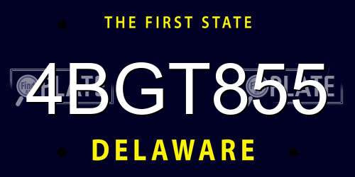 4BGT855 Delaware License Plate