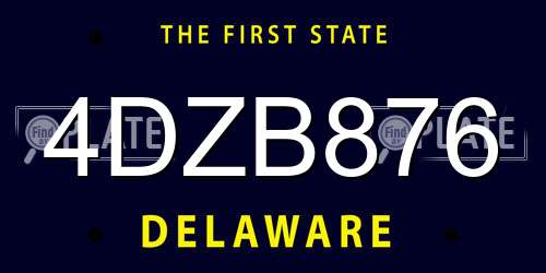 4DZB876 Delaware License Plate