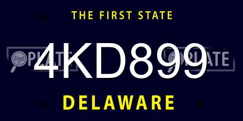 4KD899 Delaware License Plate