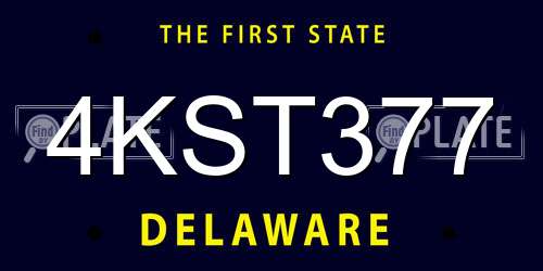 4KST377 Delaware License Plate