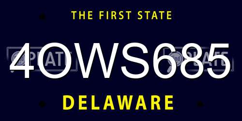 4OWS685 Delaware License Plate