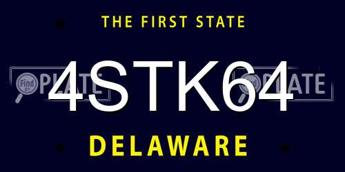 4STK64 Delaware License Plate
