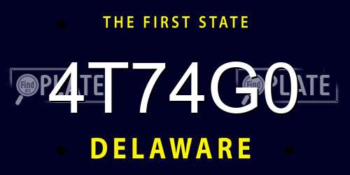 4T74G0 Delaware License Plate