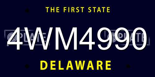 4WM4990 Delaware License Plate