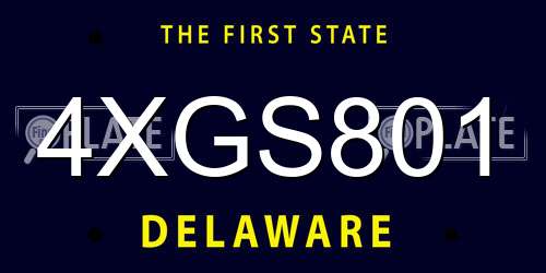 4XGS801 Delaware License Plate