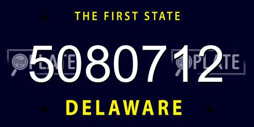 5080712 Delaware License Plate