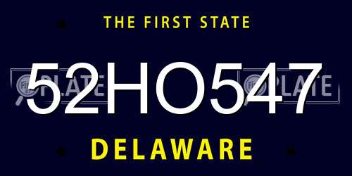 52HO547 Delaware License Plate