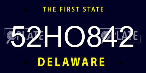 52HO842 Delaware License Plate