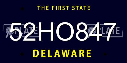 52HO847 Delaware License Plate