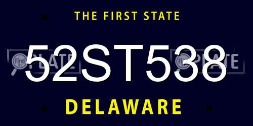 52ST538 Delaware License Plate