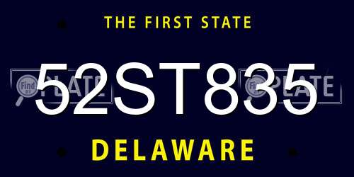 52ST835 Delaware License Plate