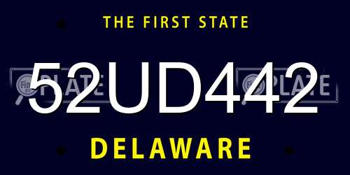 52UD442 Delaware License Plate