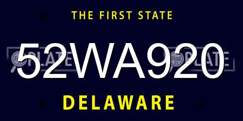 52WA920 Delaware License Plate