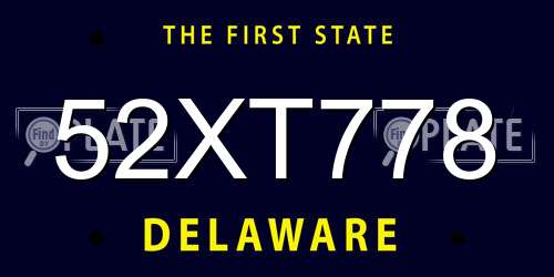 52XT778 Delaware License Plate