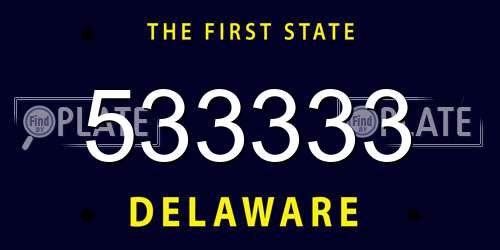 533333 Delaware License Plate