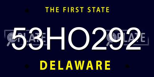 53HO292 Delaware License Plate